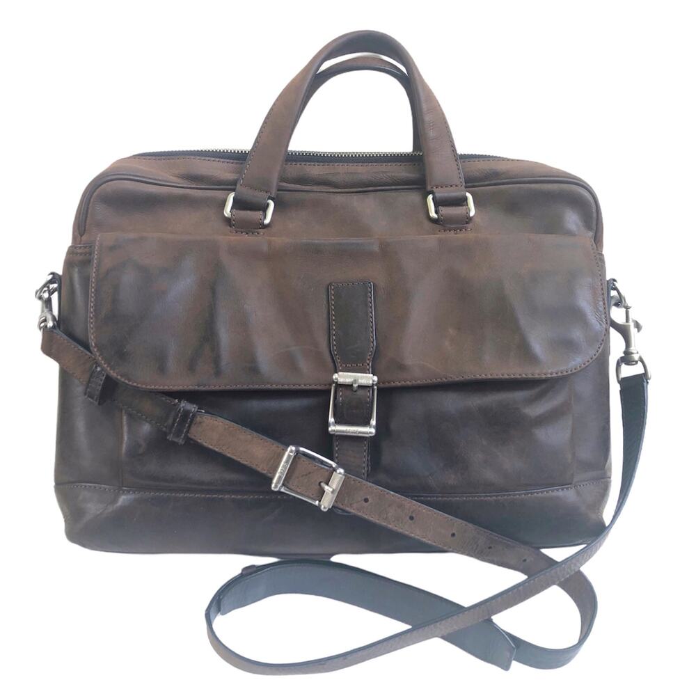 Frye Oliver Two-Handle Briefcase Messenger Bag Brown Leather